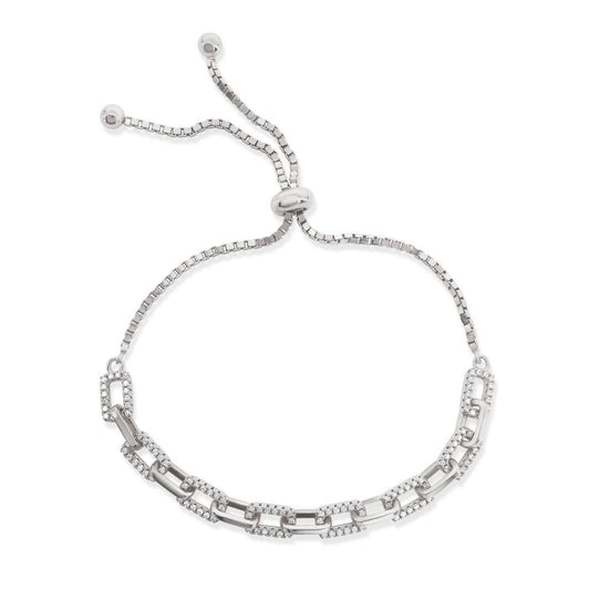 Suzy Levian Sterling Silver White Cubic Zirconia Adjustable Bolo Pave Bracelet