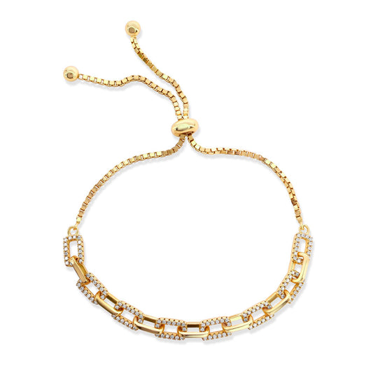 Suzy Levian Yellow Sterling Silver White Cubic Zirconia Adjustable Bolo Pave Bracelet