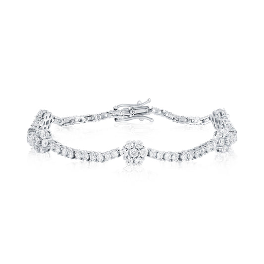 Suzy Levian White Cubic Zirconia Sterling Silver Flower Tennis Bracelet