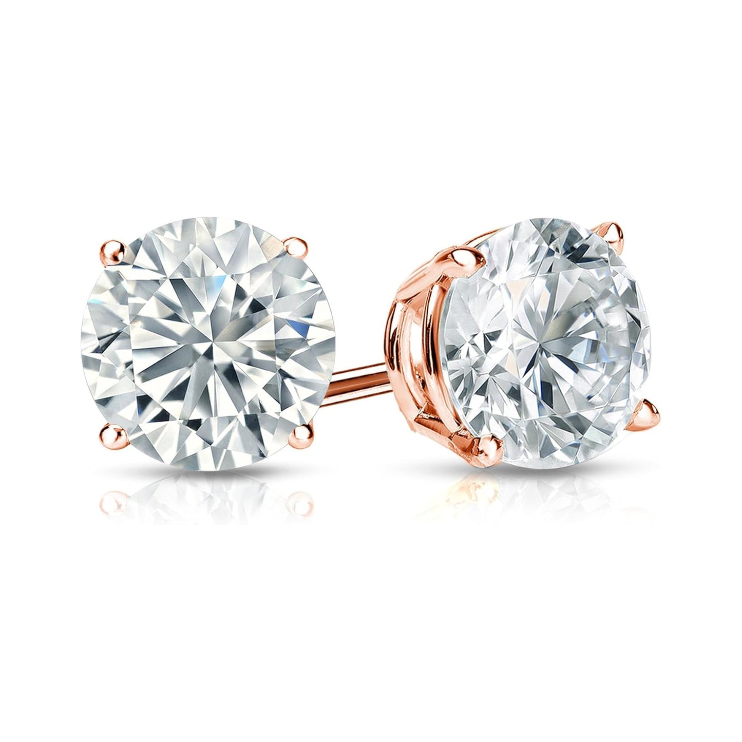 Suzy Levian Rose Sterling Silver Round-Cut Cubic Zirconia Earring Studs 6.5mm 2cttw