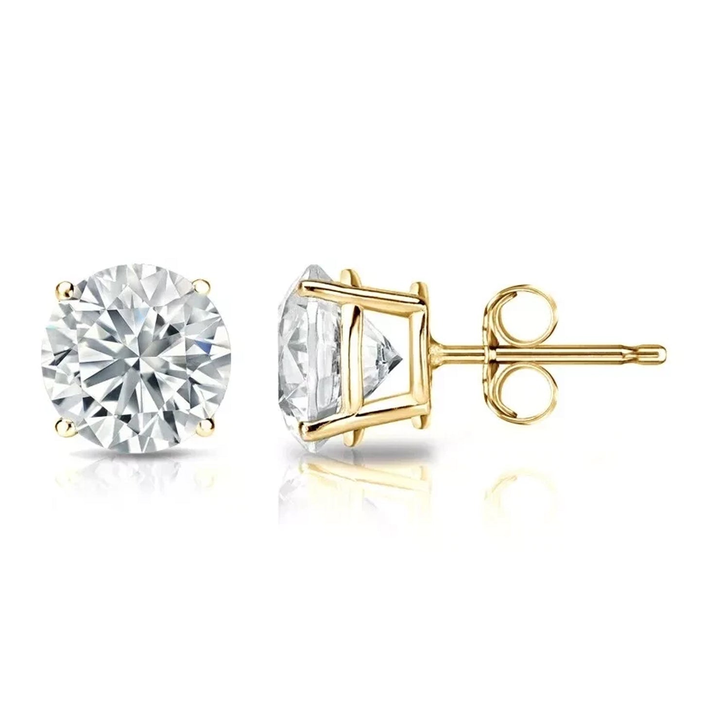Suzy Levian Yellow Sterling Silver Round-Cut Cubic Zirconia Earring Studs 6.5mm 2cttw