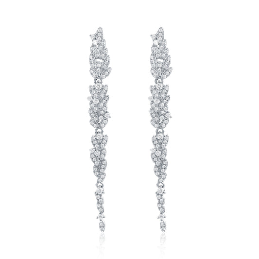 Suzy Levian Sterling Silver Cubic Zirconia Leaf Drop Dangle Earrings