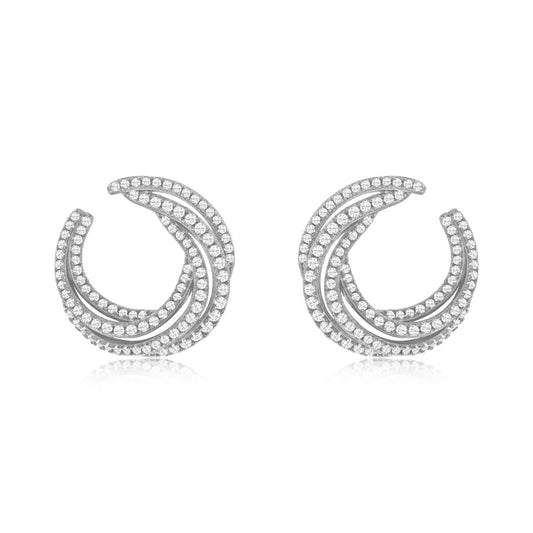 Suzy Levian Sterling Silver White Cubic Zirconia Open Circle Pave Earrings