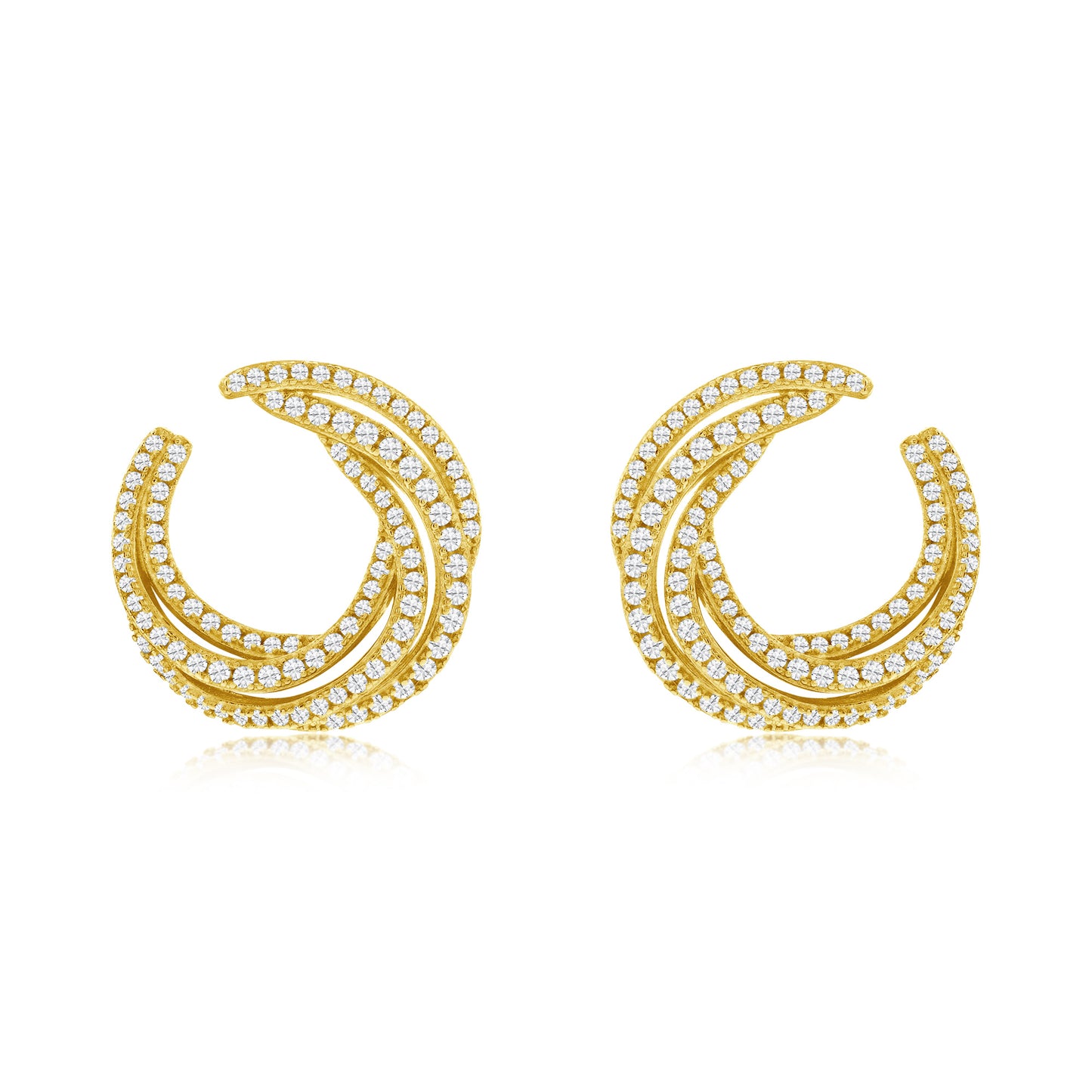 Suzy Levian Yellow Sterling Silver White Cubic Zirconia Open Circle Pave Earrings