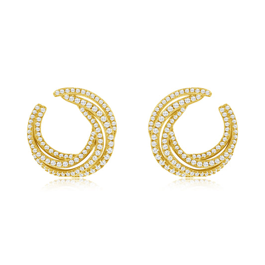 Suzy Levian Yellow Sterling Silver White Cubic Zirconia Open Circle Pave Earrings