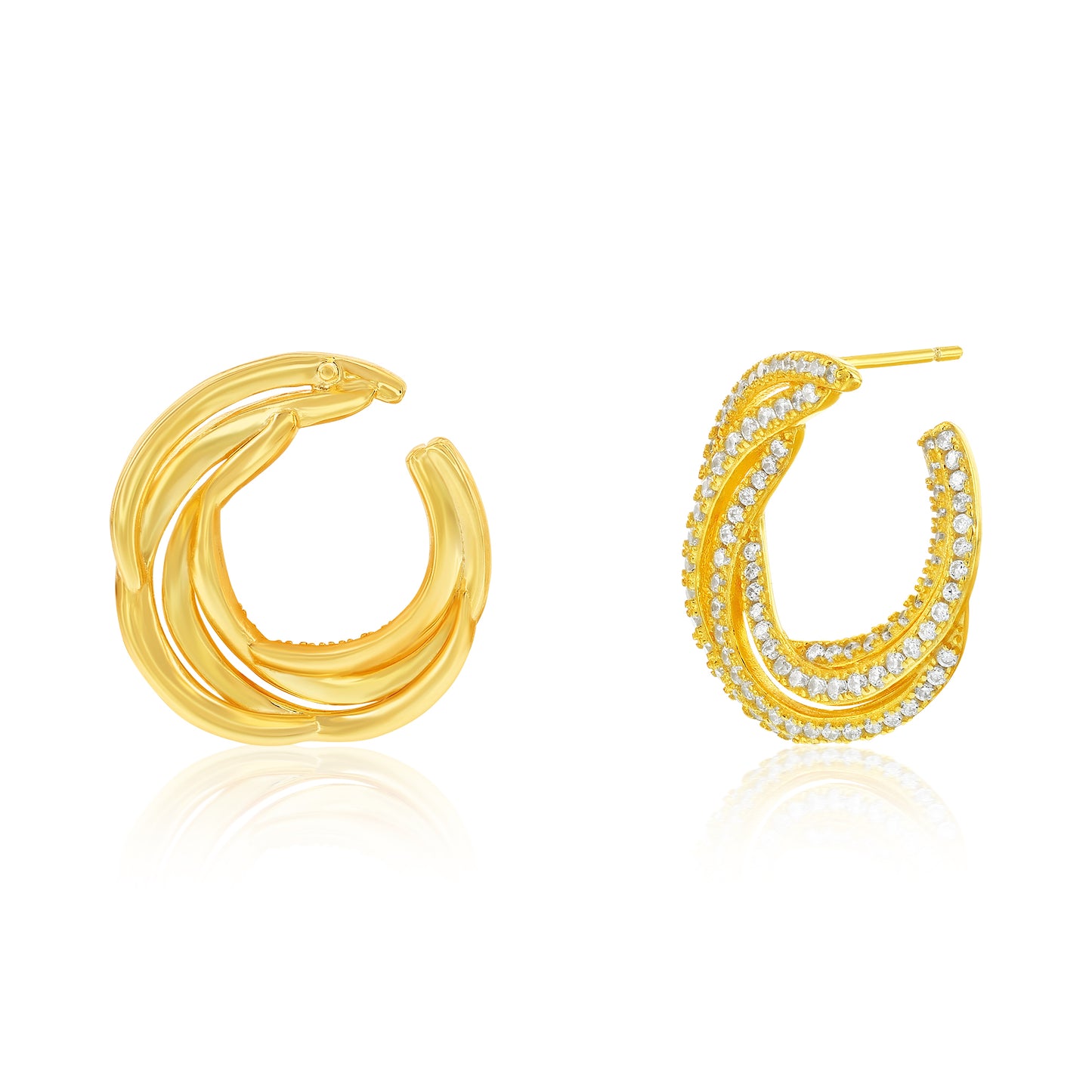 Suzy Levian Yellow Sterling Silver White Cubic Zirconia Open Circle Pave Earrings