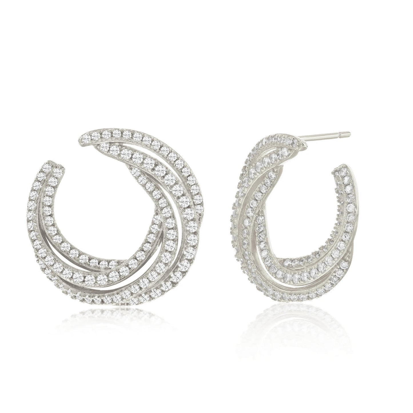 Suzy Levian Sterling Silver White Cubic Zirconia Open Circle Pave Earrings