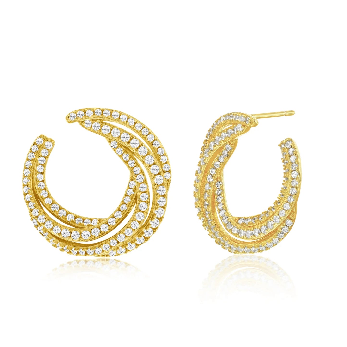 Suzy Levian Yellow Sterling Silver White Cubic Zirconia Open Circle Pave Earrings