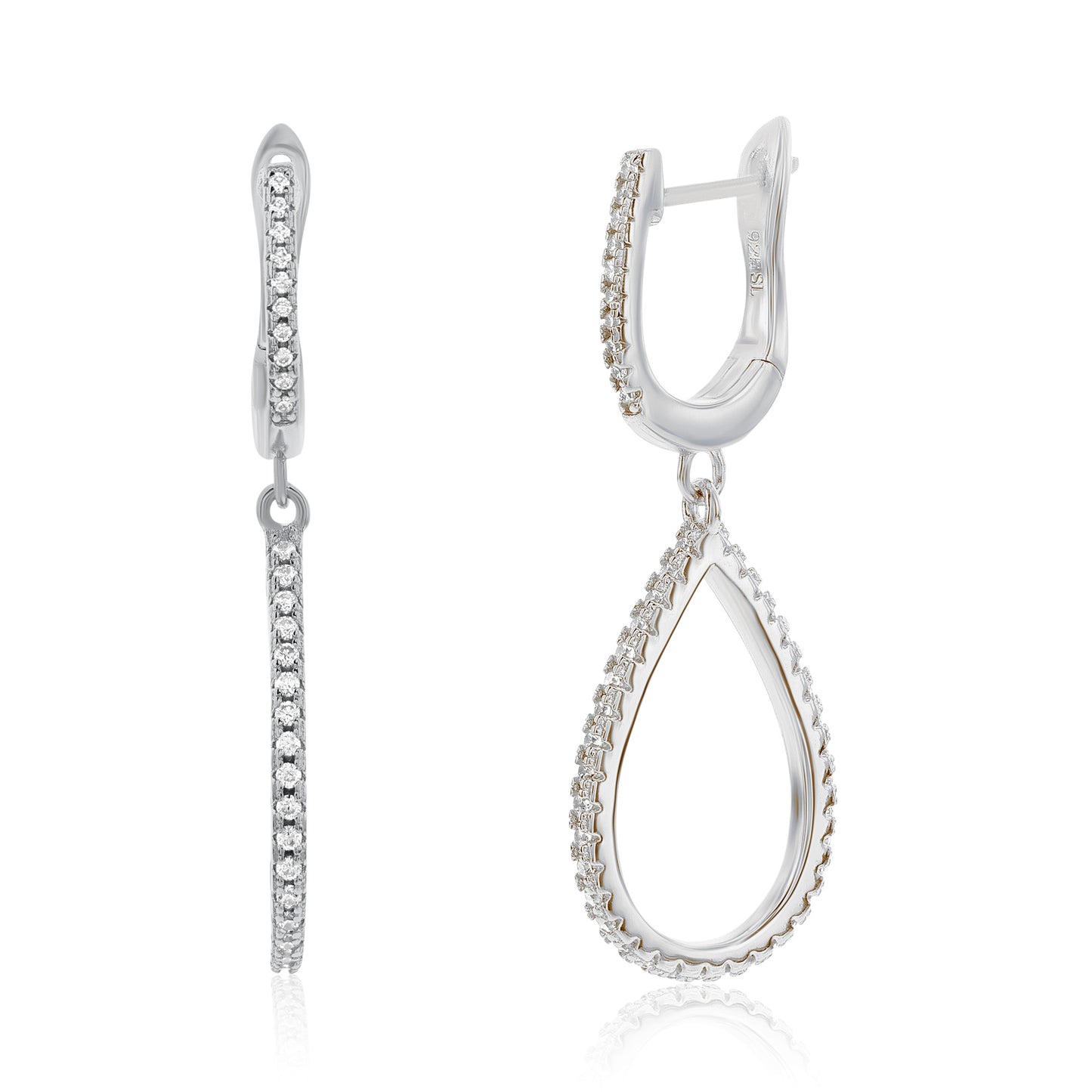 Suzy Levian Sterling Silver White Cubic Zirconia Pear Shape Drop Earrings