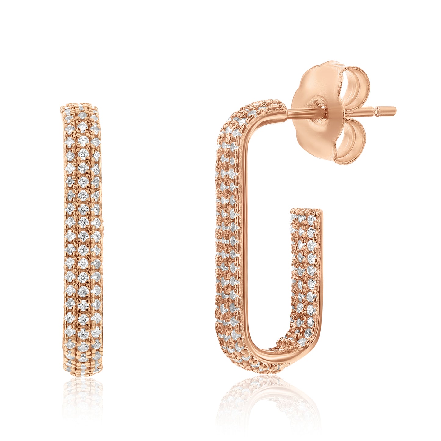 Suzy Levian Rose Sterling Silver & White Cubic Zirconia Pave Open Paperclip Hoop Earrings