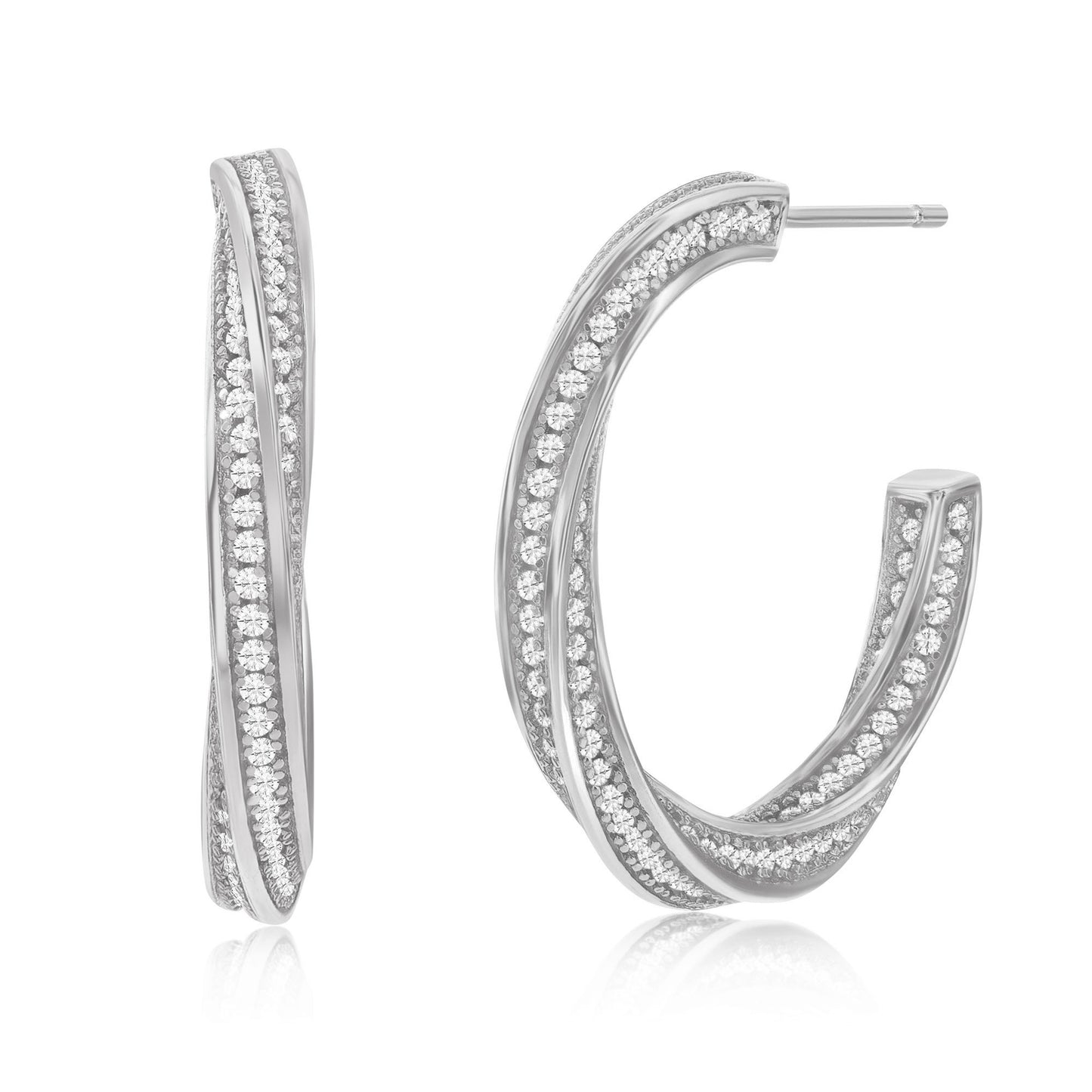 Suzy Levian Sterling Silver & White Cubic Zirconia Pave Twisted Hoop Earrings