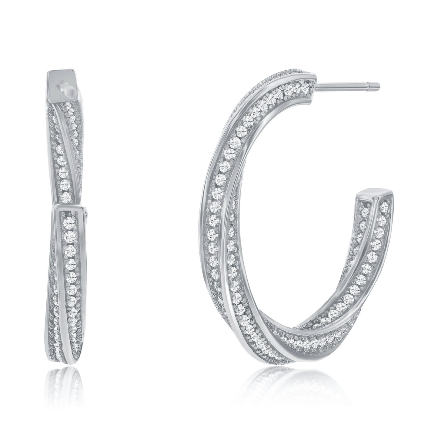 Suzy Levian Sterling Silver & White Cubic Zirconia Pave Twisted Hoop Earrings