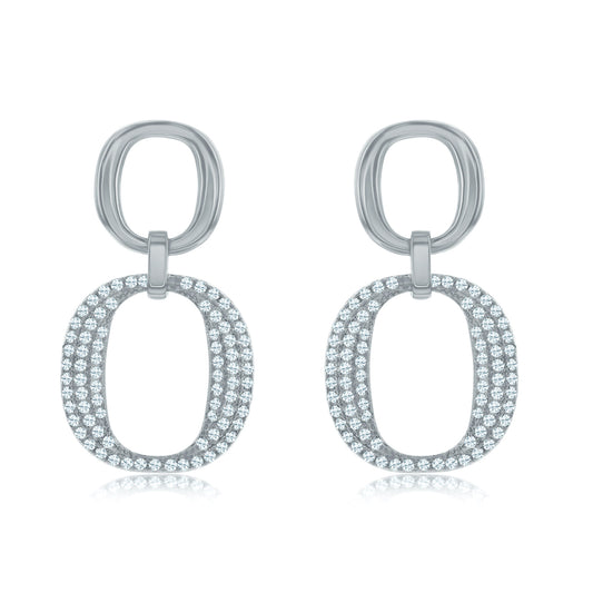 Suzy Levian Sterling Silver White Cubic Zirconia Oval Shape Drop Earrings