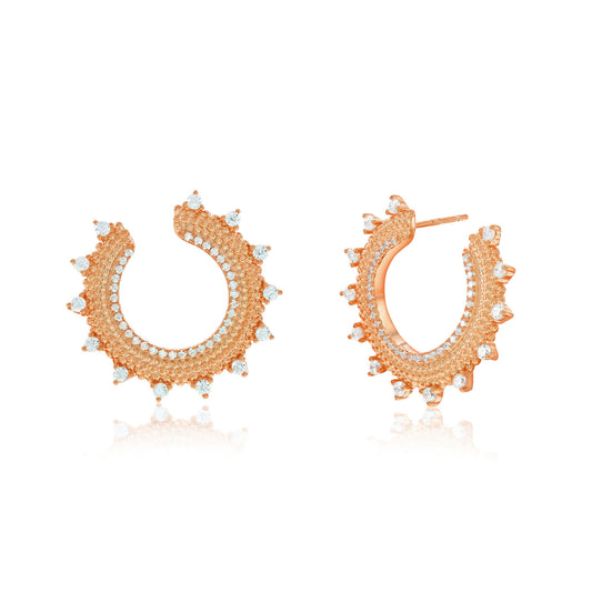 Suzy Levian Rose Sterling Silver White Cubic Zirconia Open Sunburst Circle Earrings