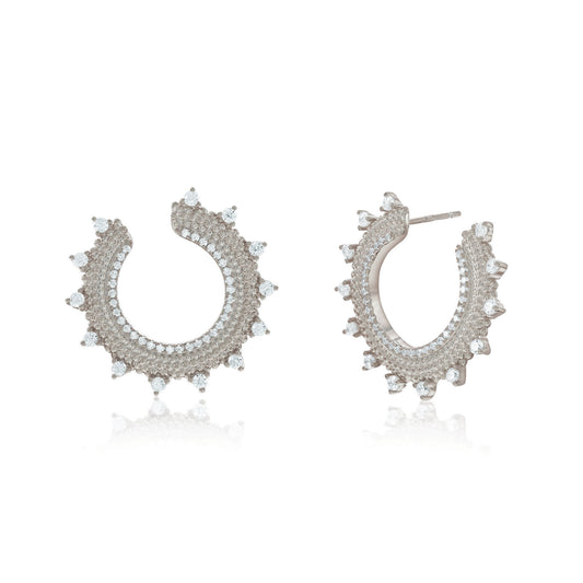 Suzy Levian Sterling Silver White Cubic Zirconia Open Sunburst Circle Earrings