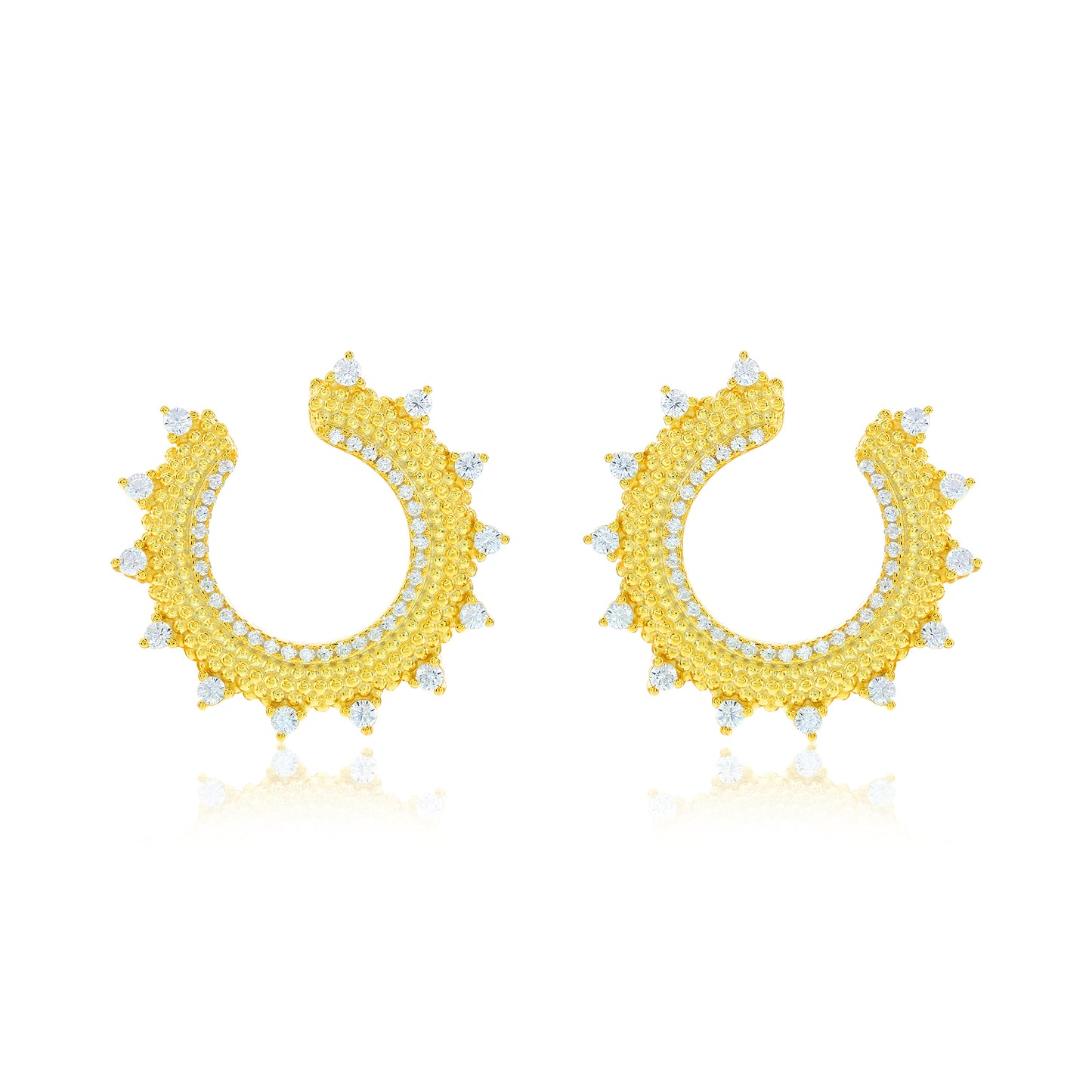 Suzy Levian Yellow Sterling Silver White Cubic Zirconia Open Sunburst Circle Earrings