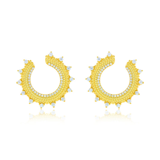 Suzy Levian Yellow Sterling Silver White Cubic Zirconia Open Sunburst Circle Earrings