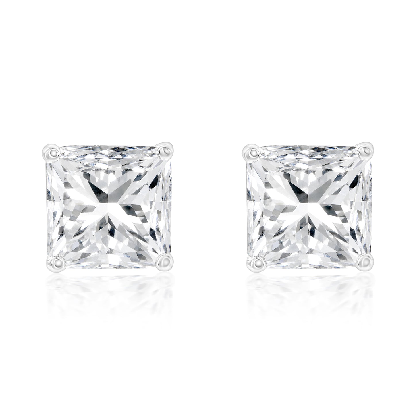 Suzy Levian White Sterling Silver Asscher-Cut Cubic Zirconia 8mm 4 cttw Stud Earrings