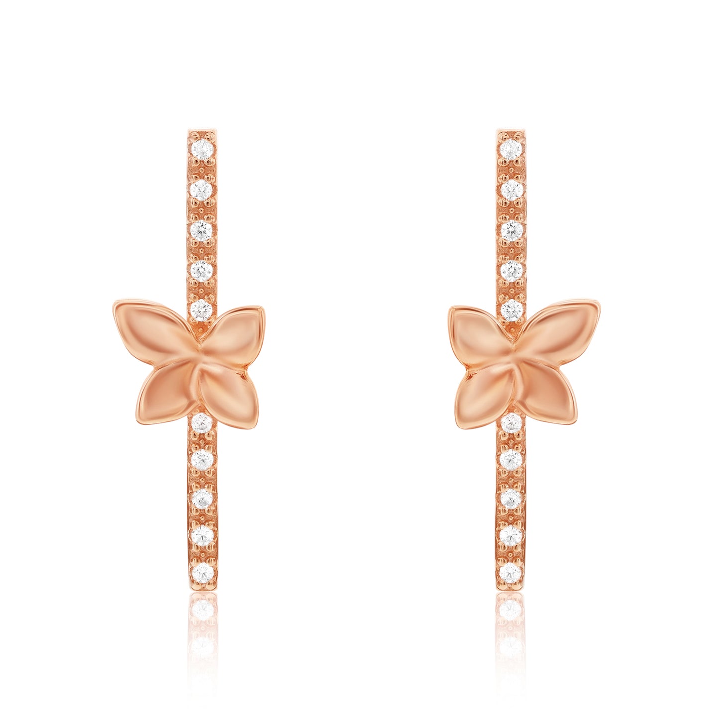 Suzy Levian Rose Sterling Silver White Cubic Zirconia Flower Accent Line Drop Earrings