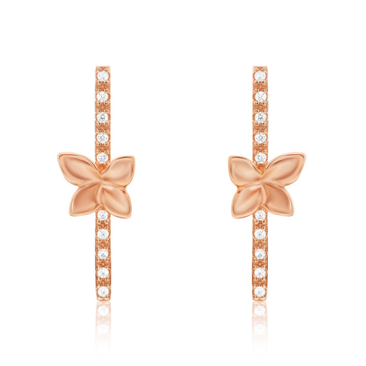 Suzy Levian Rose Sterling Silver White Cubic Zirconia Flower Accent Line Drop Earrings