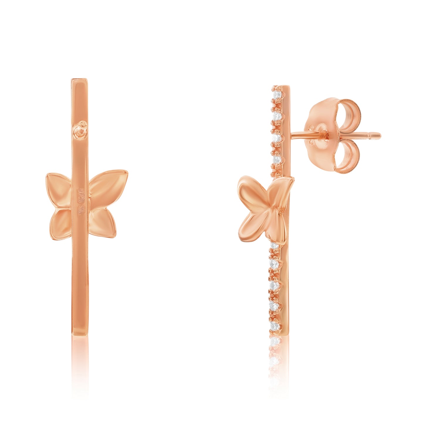 Suzy Levian Rose Sterling Silver White Cubic Zirconia Flower Accent Line Drop Earrings