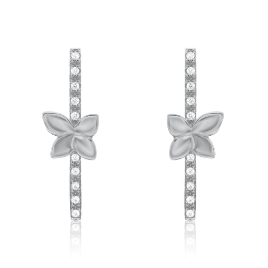 Suzy Levian Sterling Silver White Cubic Zirconia Flower Accent Line Drop Earrings