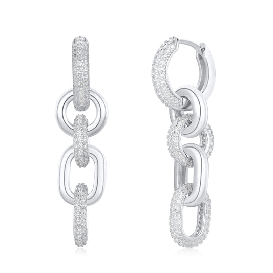 Suzy Levian White Sterling Silver White Cubic Zirconia Chain Link Drop Earrings