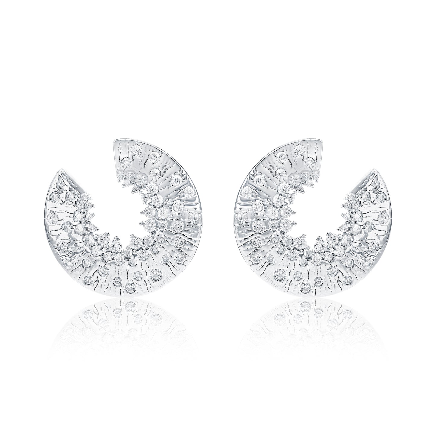 Suzy Levian Sterling Silver White Cubic Zirconia Open Circle Crescent Earrings