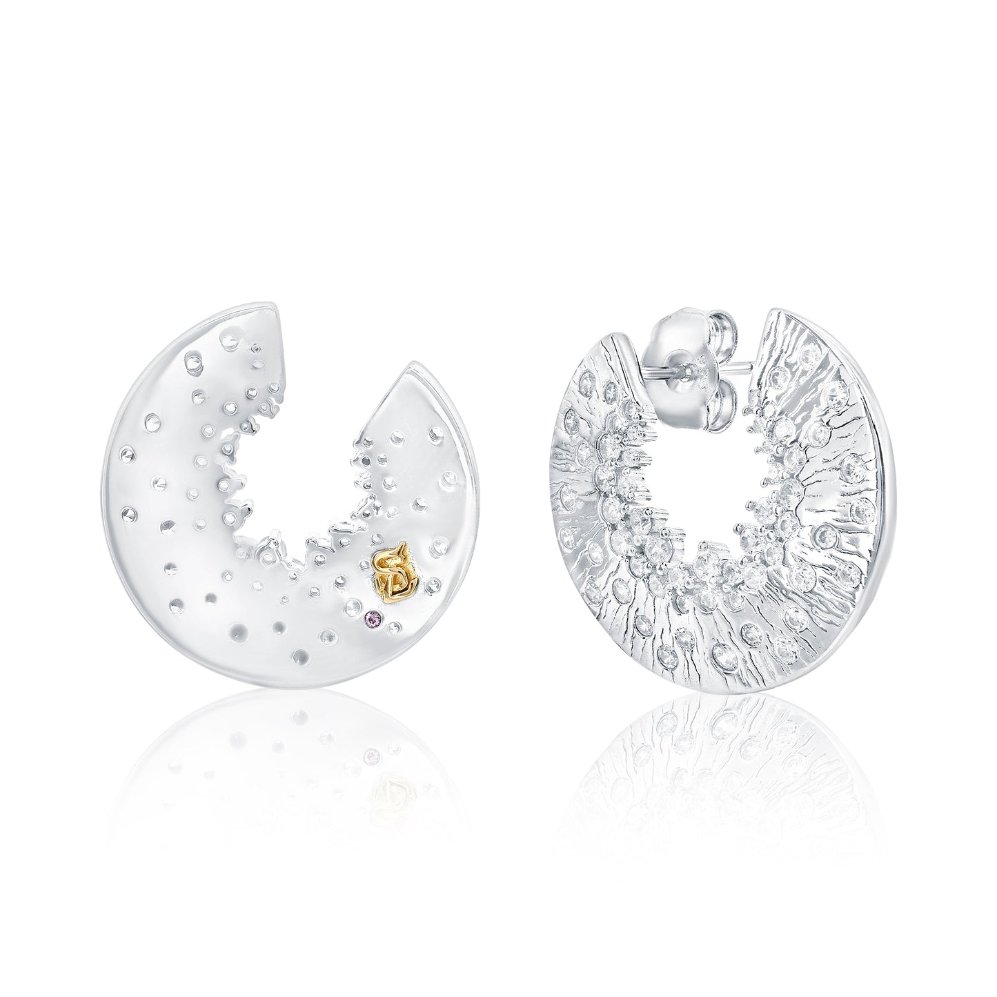 Suzy Levian Sterling Silver White Cubic Zirconia Open Circle Crescent Earrings