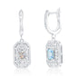 Suzy Levian Sterling Silver Emerald Cut Aqua Blue CZ & White CZ Pave Drop Earrings