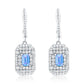 Suzy Levian Sterling Silver Emerald Cut Aqua Blue CZ & White CZ Pave Drop Earrings