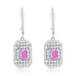 Suzy Levian Sterling Silver Emerald Cut Pink CZ & White CZ Pave Drop Earrings