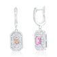 Suzy Levian Sterling Silver Emerald Cut Pink CZ & White CZ Pave Drop Earrings