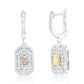 Suzy Levian Sterling Silver Emerald Cut Yellow CZ & White CZ Pave Drop Earrings
