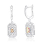 Suzy Levian Sterling Silver Emerald Cut Yellow CZ & White CZ Pave Drop Earrings