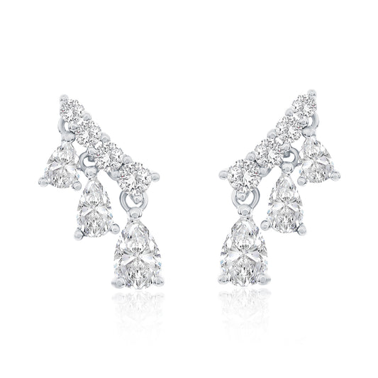 Suzy Levian Sterling Silver White Cubic Zirconia Dangle Ear Climber Earrings