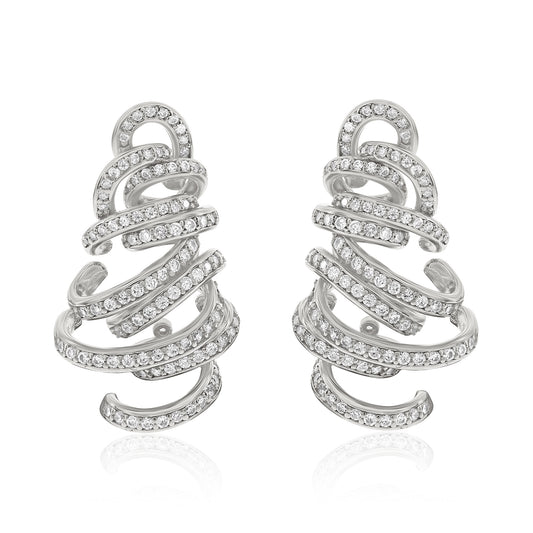 Suzy Levian White Sterling Silver Pave White Cubic Zirconia Spiral Earrings