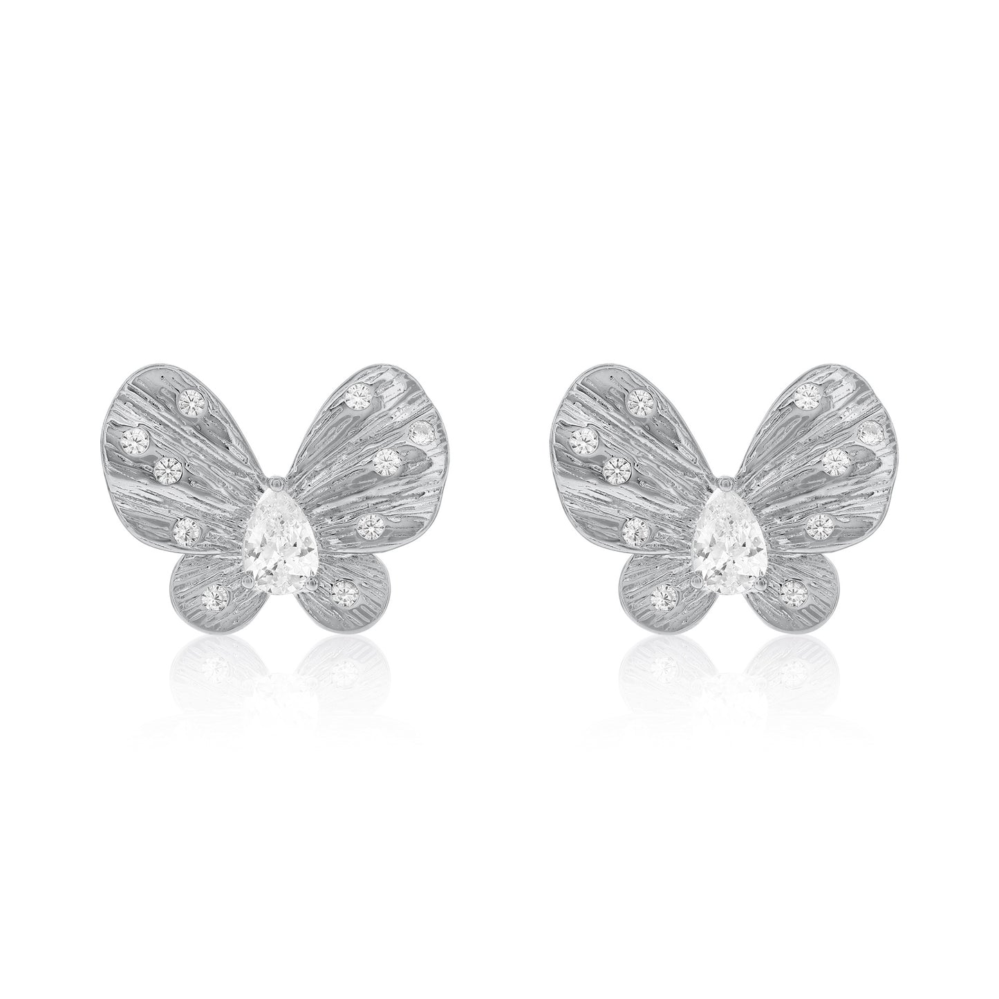 Suzy Levian Sterling Silver & White Cubic Zirconia Angled Butterfly Earrings