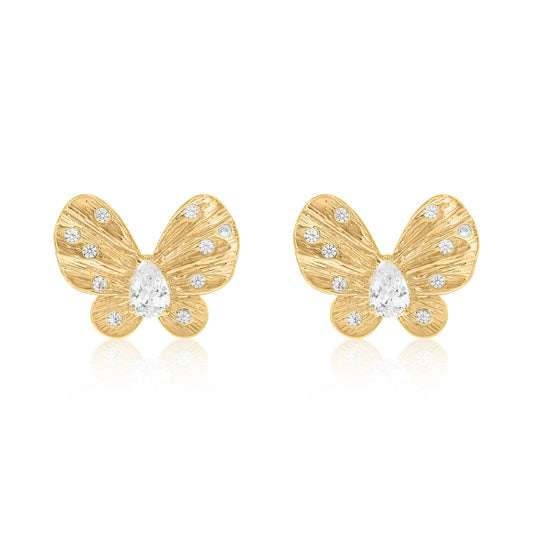 Suzy Levian Yellow Sterling Silver & White Cubic Zirconia Angled Butterfly Earrings
