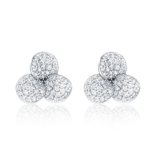 Suzy Levian Sterling Silver Pave White Cubic Zirconia Petite Flower Petal Stud Earrings