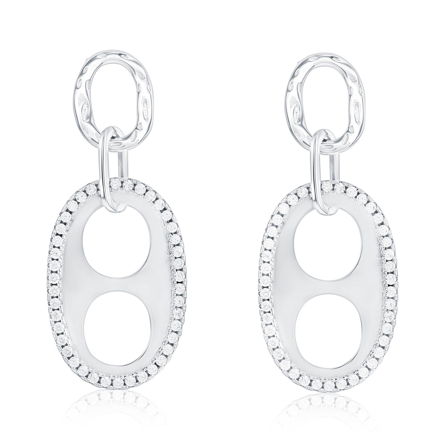 Suzy Levian Sterling Silver White Cubic Zirconia Oval Double Circle Drop Earrings