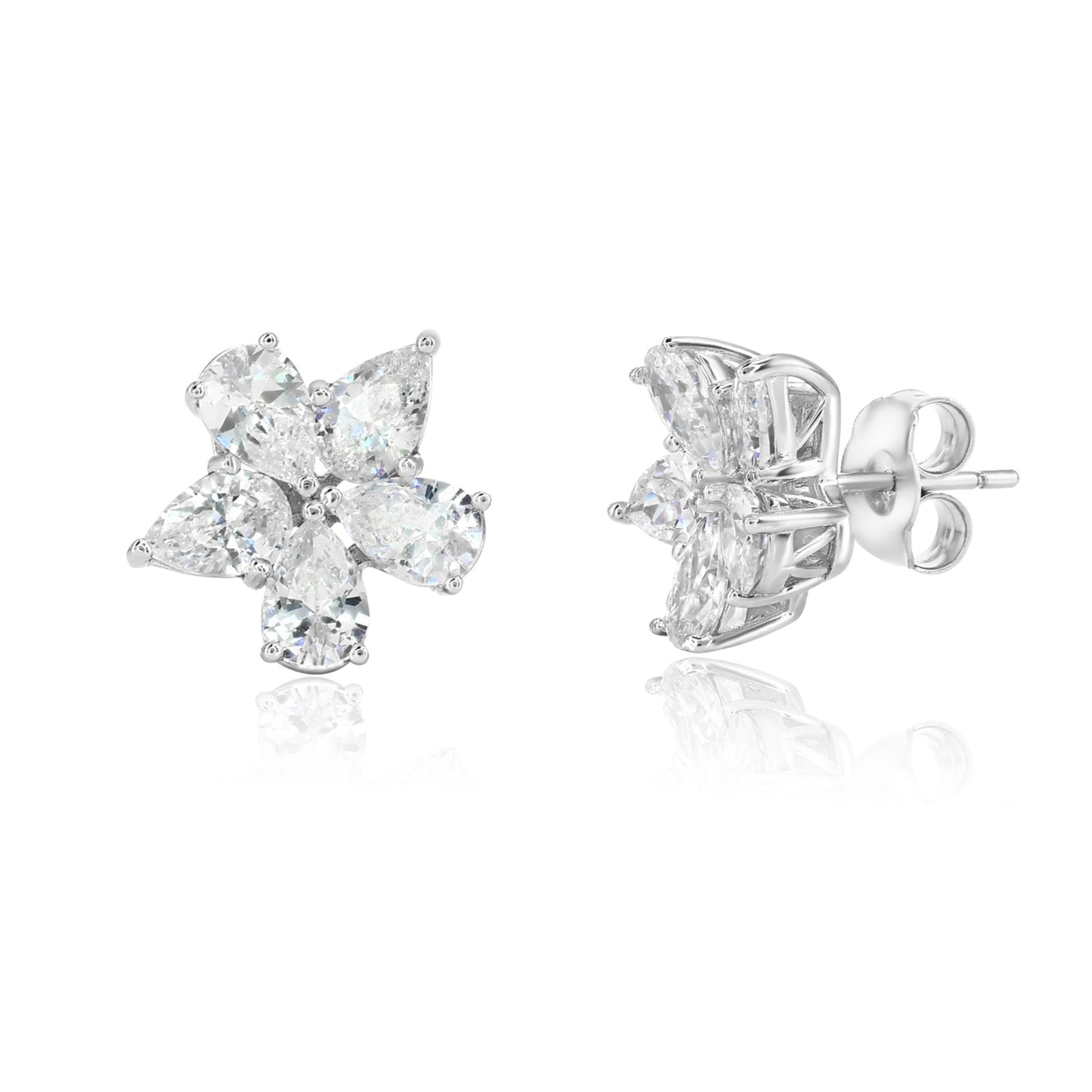 Suzy Levian Sterling Silver Cubic Zirconia Flower Cluster Earrings