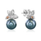 Suzy Levian Sterling Silver Black Pearl & White Cubic Zirconia Flower Earrings