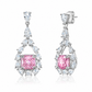 Suzy Levian Sterling Silver Pink Firework Cut Square Cushion Cut Cubic Zirconia Teardrop Shape Earrings