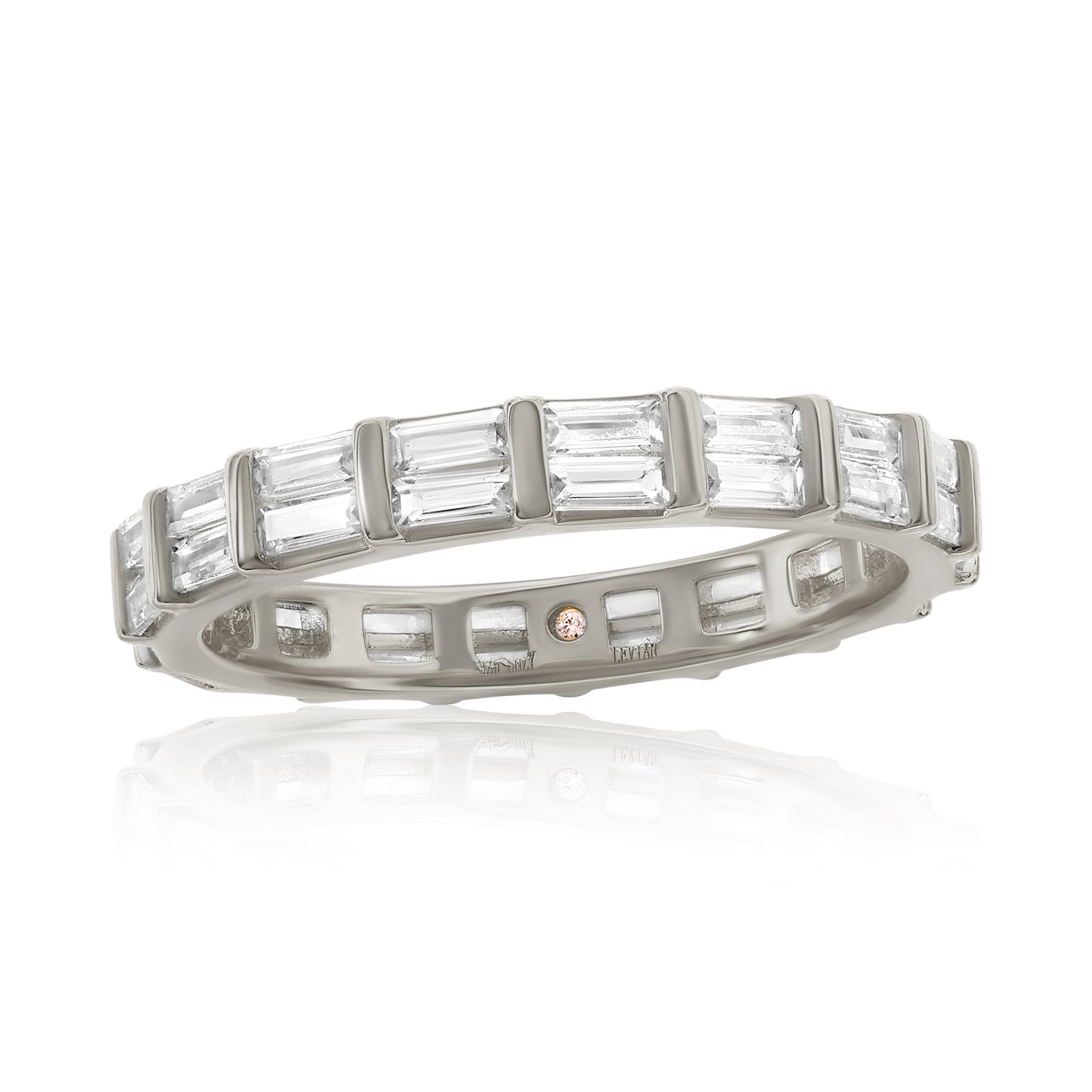 Suzy Levian Sterling Silver Baguette Emerald Cut Cubic Zirconia Eternity Band