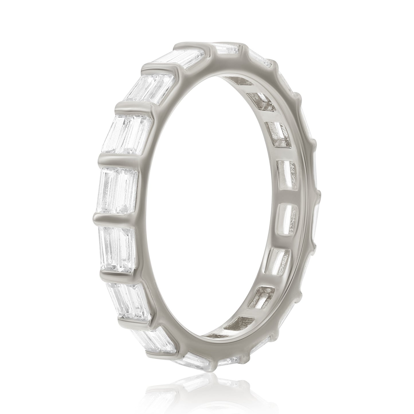 Suzy Levian Sterling Silver Baguette Emerald Cut Cubic Zirconia Eternity Band