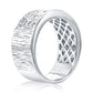 Suzy Levian Sterling Silver Engraved White Cubic Zirconia Scattered Wide Cigar Band Ring