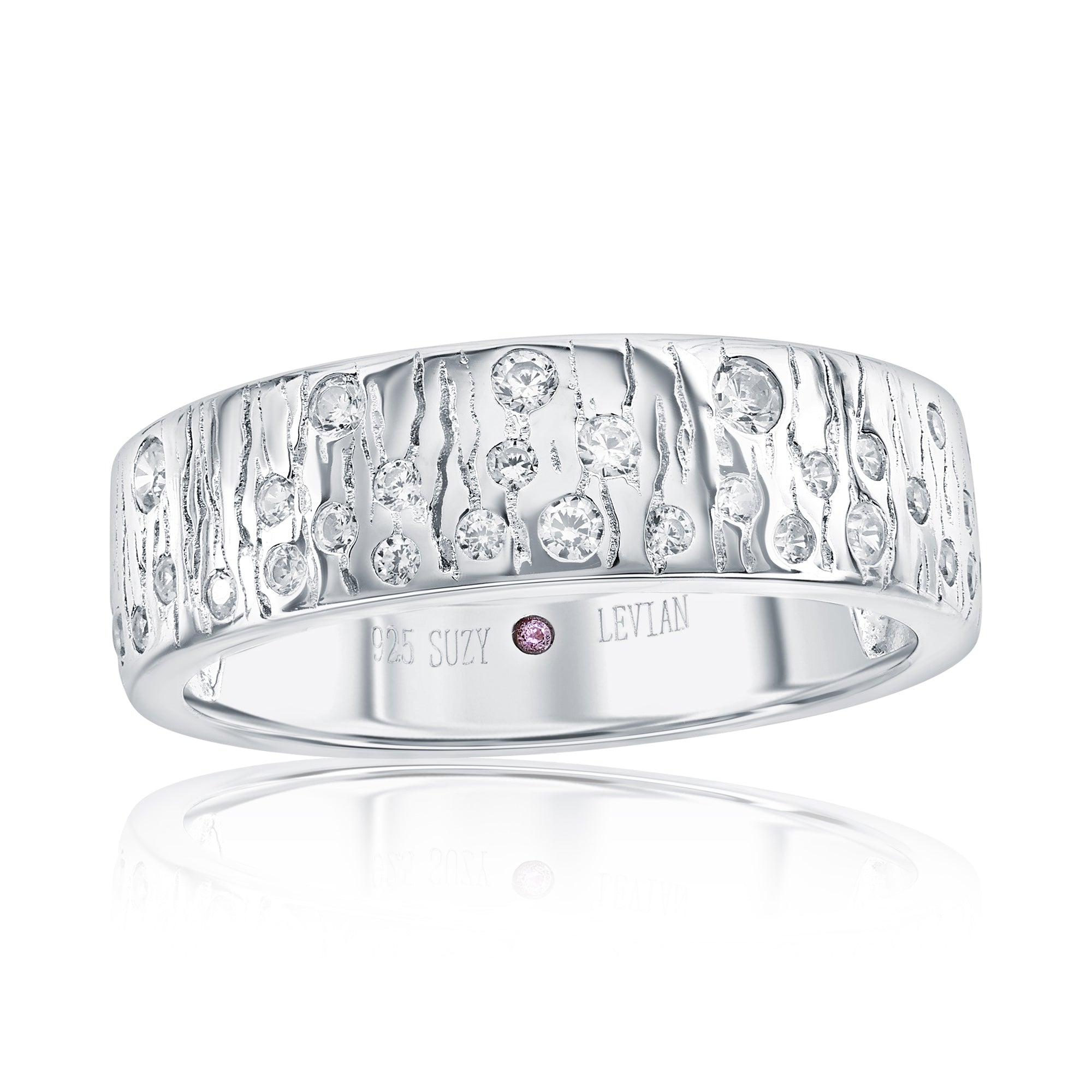 Suzy Levian Sterling Silver Engraved White Cubic Zirconia