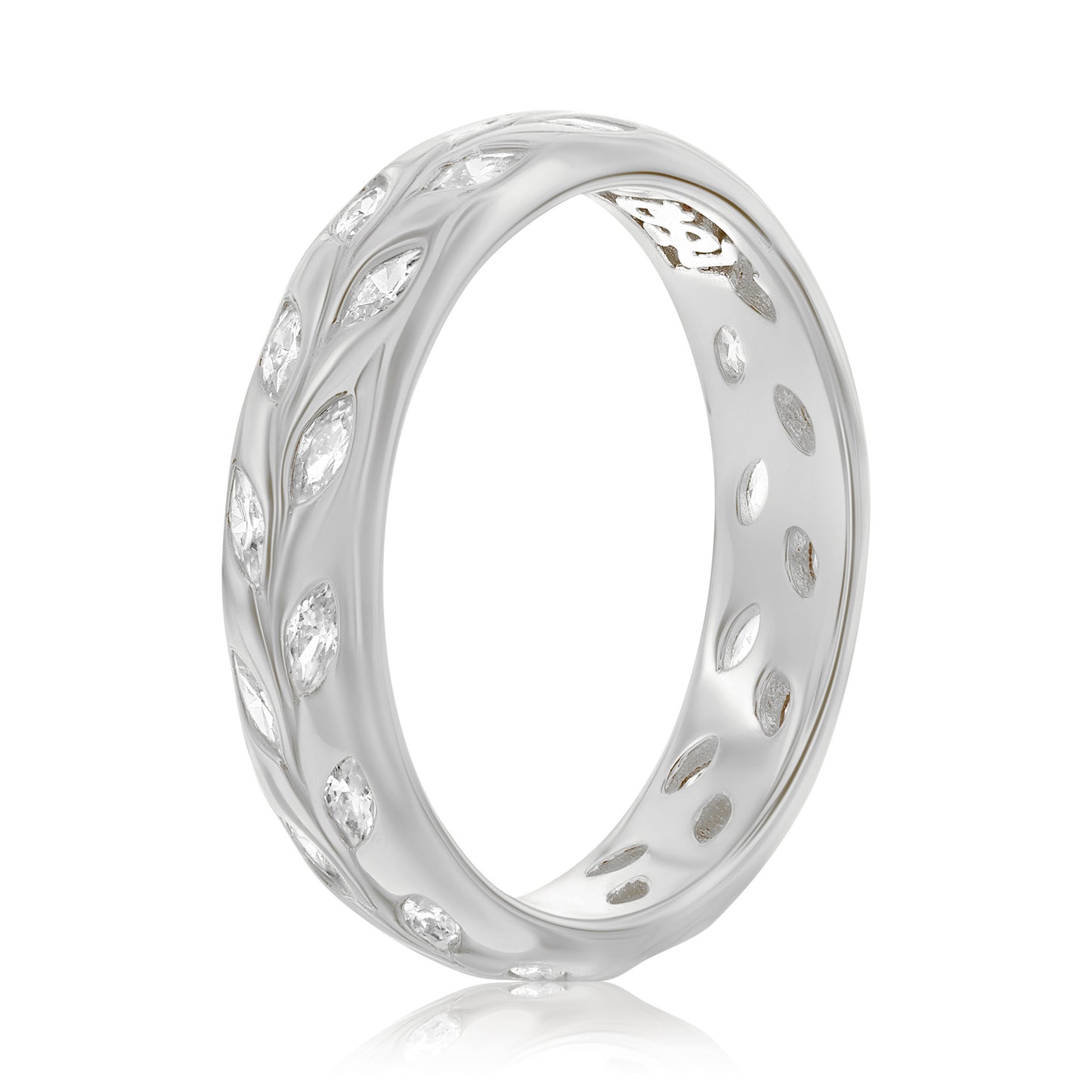 Suzy Levian Sterling Silver White Cubic Zirconia Leaf Band Ring