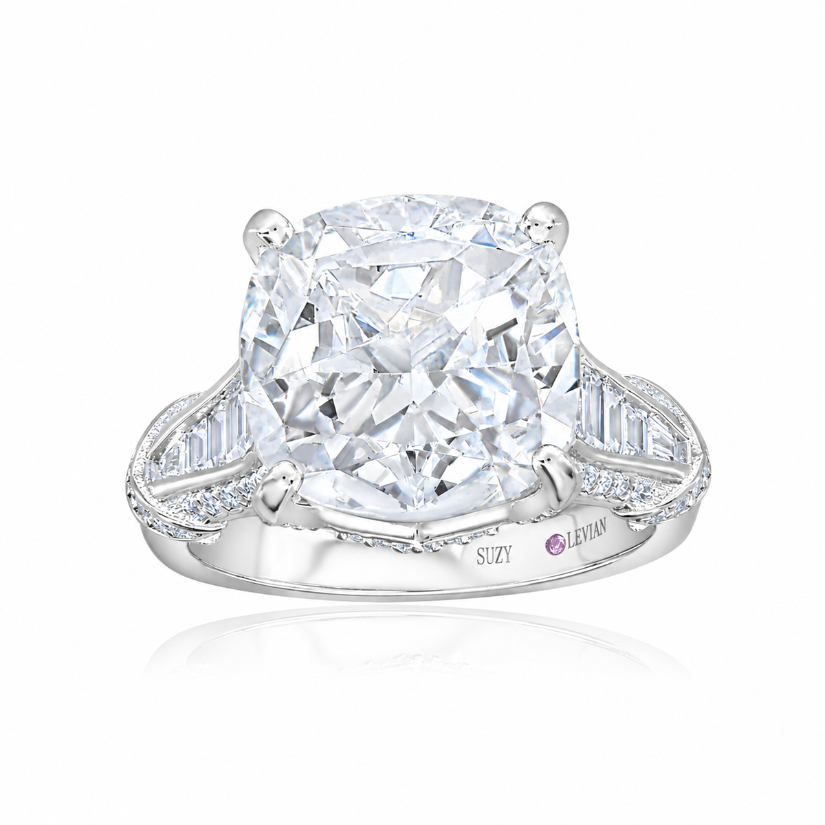 Suzy Levian Sterling Silver Firework Cut Cushion White Cubic Zirconia ...